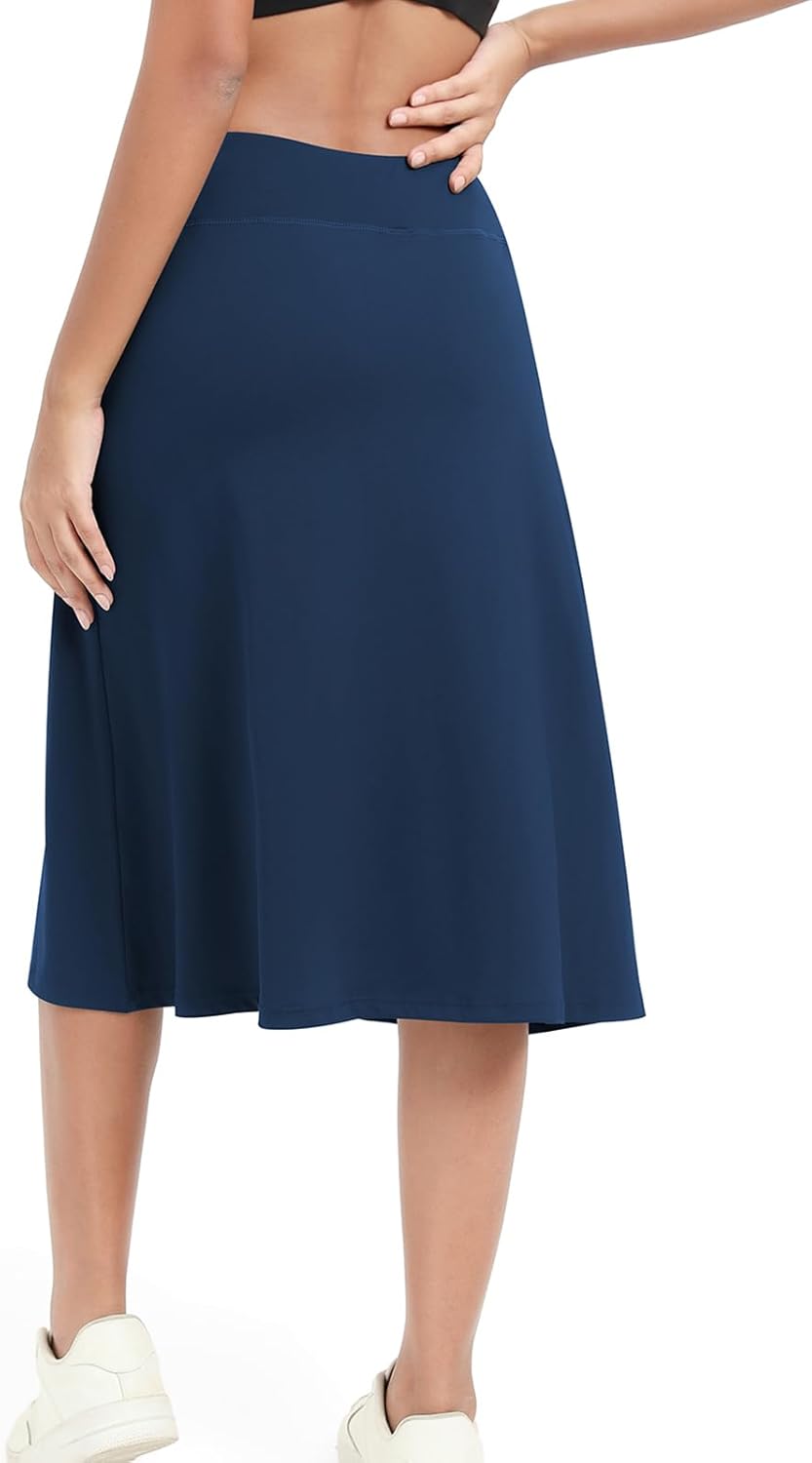 Women 28" Midi Long Skorts,Knee Length Skorts Swim Skirts with Arc-Saped Pocket