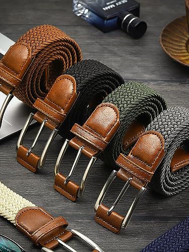 Chuarry 6 Pcs Stretch Belt Men Braided Elastic Belts for Men Woven Nylon Work Belts for Casual Jeans Golf Shirts Pants Shorts, 6 Colors2