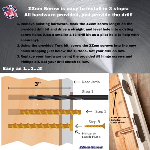 Zzem Screw Door Repair - Door Hinge Repair Kit For Easy Stripped Screw Hole Repair - Wood Screw Anchor To Reinforce Door Hinges, Strike Plates And Door Jamb Repair - Repair Stripped Screw Holes 4 Pk #TOP4