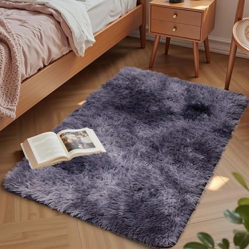 Aspire Homeware Rugs Living Room - Dark Grey Area Rugs for Bedroom Anti Slip - Modern Super Soft Thick Pile Fluffy Shaggy Rug Non Shedding (Tye-Dye Grey, 60x110 cm)