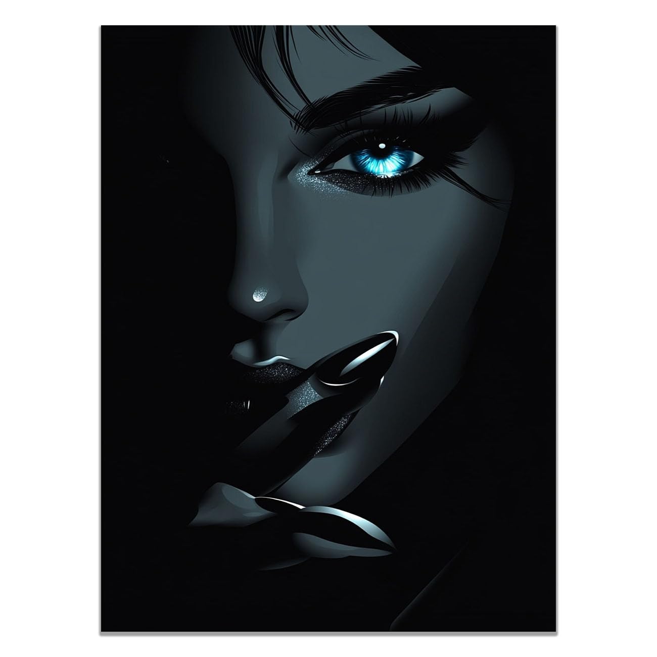 QUSAAOU Fashion Portrait Canvas Wall Art Mysterious Woman with Blue Eye in Shadow For Living Room Bedroom African American Decor For Home Afro Woman Poster And Prints(Blue)-80x120cm Unframed