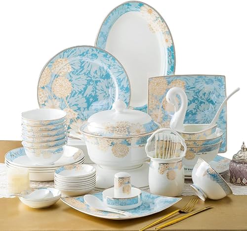 DLAZUM Juego de vajilla, Juego de vajilla de gres esmaltado, Juego de vajilla Combinado, Juego de vajilla Compuesto por Platos Llanos, Platos de Postre, ensaladeras, Servicio de