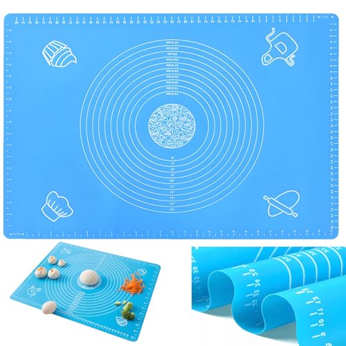 Retoo Tappetino da forno in silicone, 45 x 64,5 cm, antiscivolo, grande, antiaderente, in silicone, per pizza, fondente, con misurazione, colore: blu