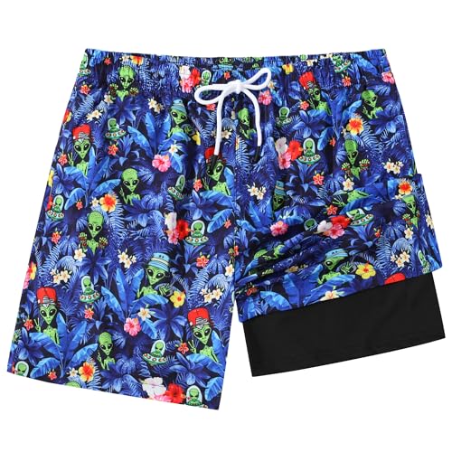 Mens Swim Trunks 7 Inch Inseam Board Shorts with Compression Liner Swimsuit Bathing Suit Quick Dry