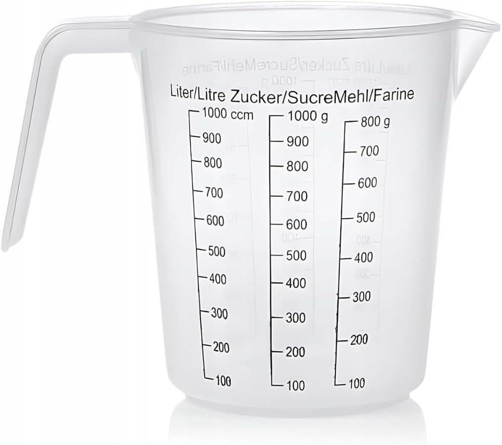 PARENCE.- Dispenser in plastica da 1 litro - Misurazione precisa, grande capacità 1000ML, impugnatura ergonomica - Graduazioni trasparenti - Lavabile in lavastoviglie