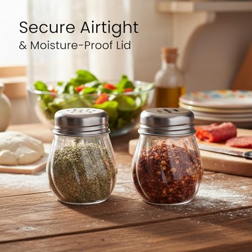 Image of Oblivion Spice Box 2 Pc - Oregano & Chilli Flakes Dispenser Set - Unbreakable Plastic Spices Shaker with Stainless Steel Lid - BPA-Free & Reusable Easy Pour Seasoning Jars for Dining Table