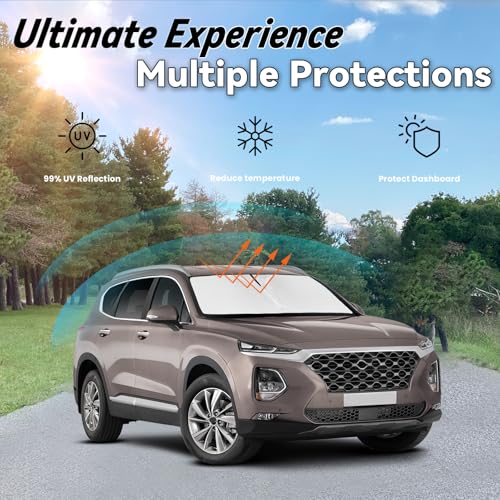 Image of Windshield Sun Shade for Hyundai Santa Fe 2019-2023 | Car Front Window SunShade with 240T Sun Visor Protector Blocks UV Rays Heat Sun Shield Accessories