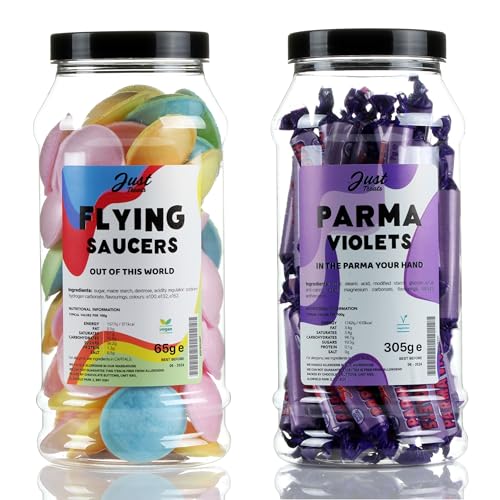 Just Treats Parma Violets and Flying Saucers - Sweet Gift Jars of Elegant Parma Pairing - 25,13