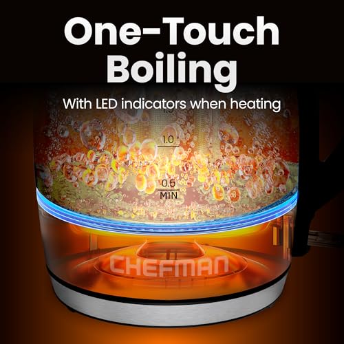 Image of Chefman Electric Kettle 1500W, 1.8L Hot Water Boiler, Removable Lid for Easy Cleaning, LED Indicators, Auto Shutoff & Boil-Dry Protection, Borosilicate Glass Electric Tea Kettle - Stainless Steel