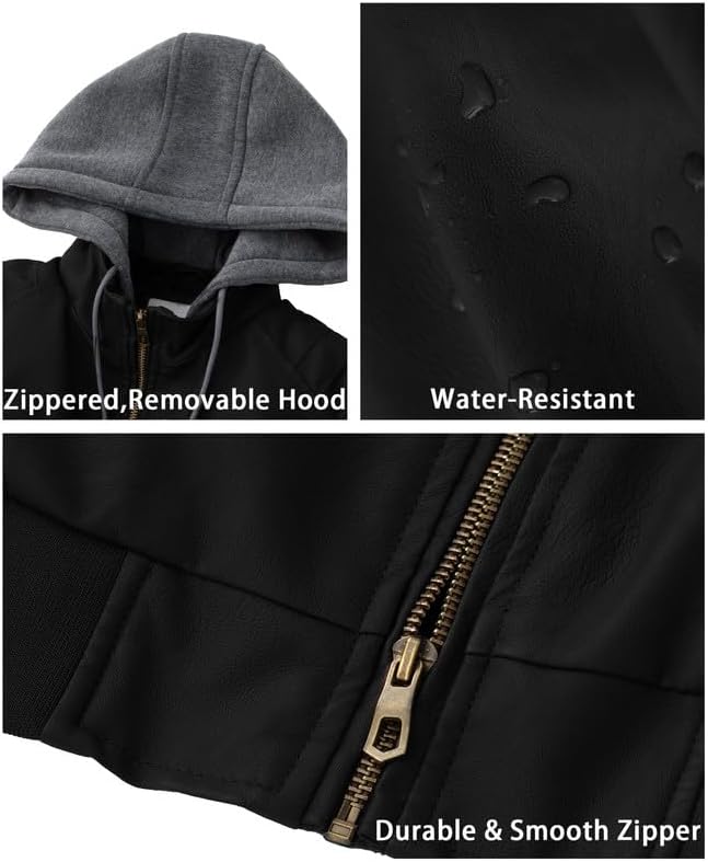 GGleaf Women's Faux Leather Jacket Waterproof Motorcycle Bomber Jacket Vintage PU Moto Biker Coat - Image 6