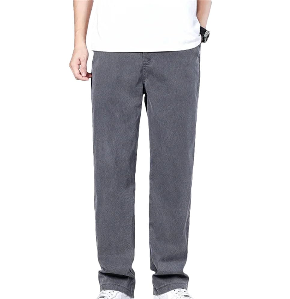 Men’S Classic Baggy Jeans Mid Waist Straight Fit Lyocell Pants Casual Light Wash with Zipper