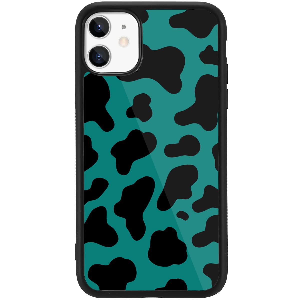 MAYCARI Aesthetic Cool Green Phone Case Cover for iPhone 12 Pro Max Green Cow Print Pattern Design, Hard Back Case with Soft TPU Bumper Protective Case for iPhone 12 Pro Max(Black)