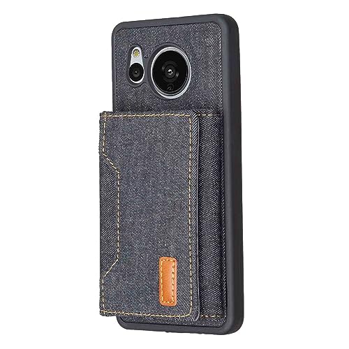 【Aqier】分離式 SHARP AQUOS sense8 docomo SH-54D au SHG11 両用 デニム財布ケース (ブラック) アクオス センス8 ドコモsh54D マグネット式 取り外し可能 三つ折り 付き縄掛け バックカバー シャープs