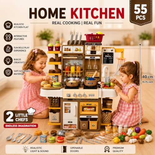 Image of Kids Kitchen Play Set with Lights & Sounds (55pcs)