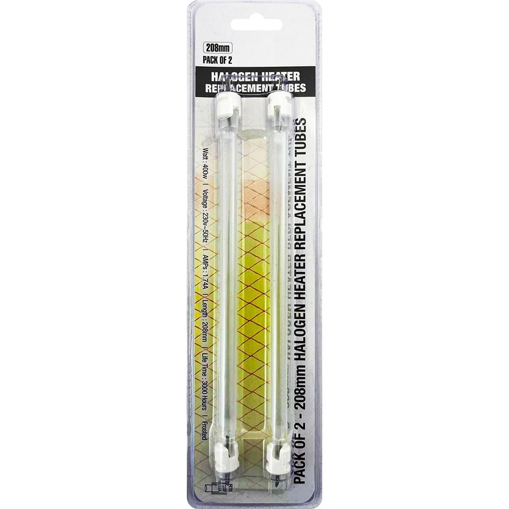 RDK Set of 2 Replacement Halogen Heater Tubes 208mm Fire Bar Element Tube Bulb Lamp 400W