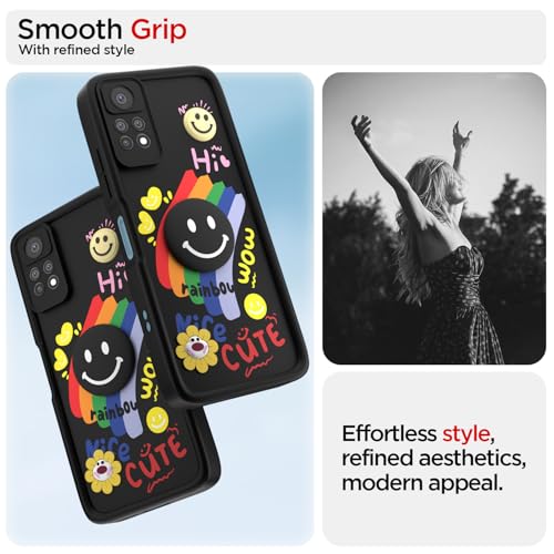 Image of Pikkme Back Cover for Redmi Note 11 Pro /Redmi Note 11 Pro Plus 5G | Soft Silicone| Cute Rainbow Smile & 3D Cartoon Flower Design | Shockproof Raised Camera Protection Bumper Case (Black)