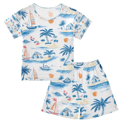 senya Palm Trees Island Summer Pajamas Set Short Cotton Sleepwear 2 Piece