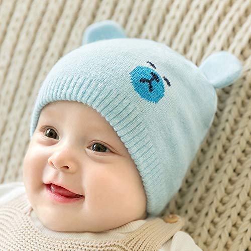 MansWill Baby Kids Knitted Beanie/Toddler Bear Warm Cute Winter Ear Hat - Blue
