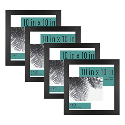 MCS Studio Gallery 10x10 Picture Frame Black Woodgrain, Wall Hanging & Easel for Tabletop Display, Square Photo Frame for Photos, Posters & Art Prints (4-Pack)