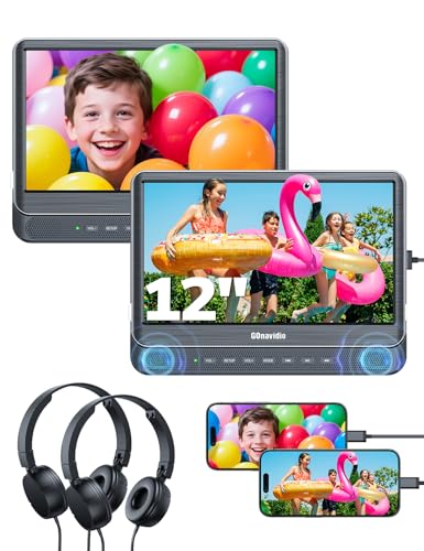 Image of GOnavidio 12" Dual Car DVD Players with HDMI Input 2 Headphones, Headrest DVD Players for Kids Support Sync Screen, Play A Same or Two Different Movies, Region Free, USB/TF Card, No Battery