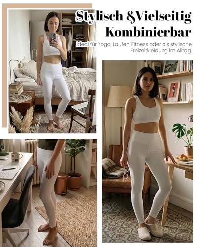 FlexVie Damskie legginsy sportowe High Waist z kieszeniami - 7/8 spodnie do jogi damskie nieprzezroczyste - spodnie sportowe damskie Długie kompresyjne legginsy do siłowni na trening, XL