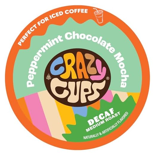 Crazy Cups Decaf Flavored Coffee Pods, Peppermint Chocolate Mocha, Decaffeinated Coffee for Keurig K Cups Machines, Hot or Iced Coffee, Decaf Coffee in Recyclable Pods, 22 Count
