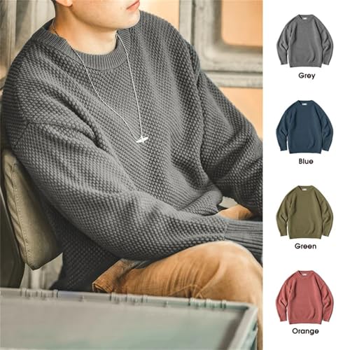 Men's Heavyweight Knit Pullover Sweater Pineapple Pattern Round Neck Thick Workwear Style Loose Fit Retro Jumper3
