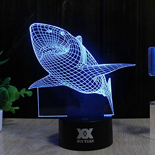 3D Optical Illusions Night Light LED Shark Lamp with Touch Control 7-Colour Change Best Gift for Kids and Room Decoration