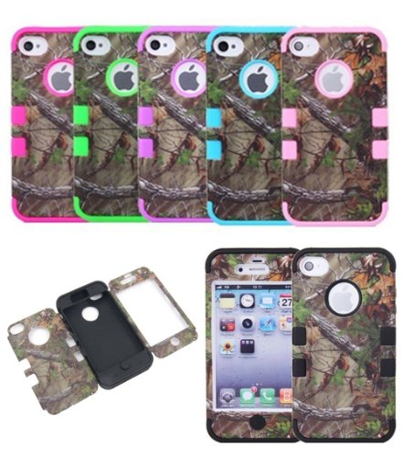 JUSTING@Triple Layer Hybrid Real Tree Camo Hybrid Hard Case Cover for iPhone 5/5S (black)