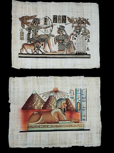 Papyrus égyptiens authentiques Pyramides et couple pharaons 33x43