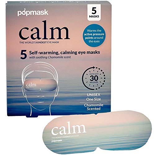 POPBAND Popmask Scented Self Heating Eye Mask for Sleeping - Warms In 20 Seconds, Natural Heat Source, Lasts For 20 Minutes - Pack of 5 CHAMOMILE Cotton Eye Masks With Ear Loops, Multicoloured