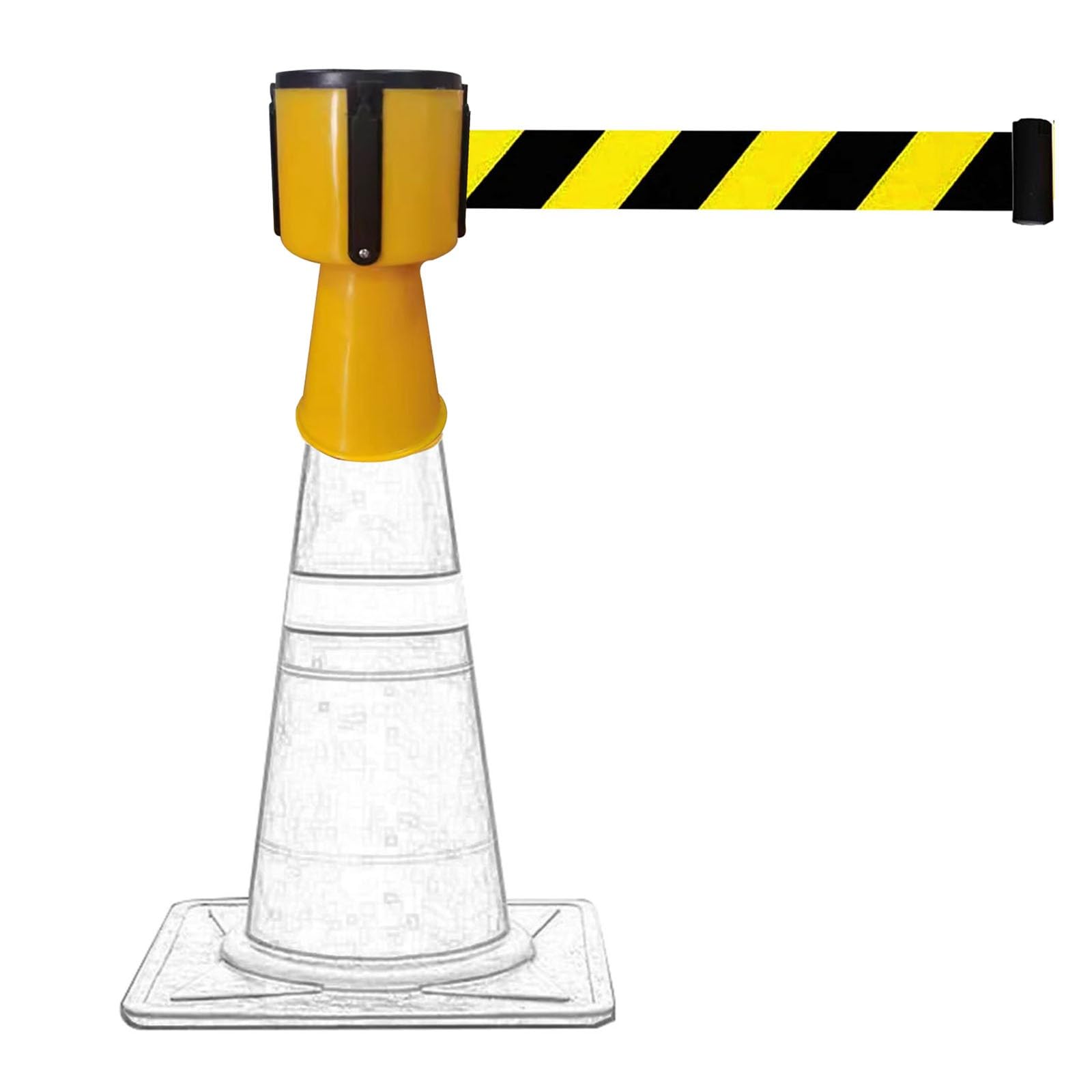 CAIFEXUE Cone-Mounted Retractable Belt Barrier,2/3/5M, Cbarrier Retractable Topper for Traffic Cone,Need Interlocking Multiple Units/B/5M(16.4Ft)