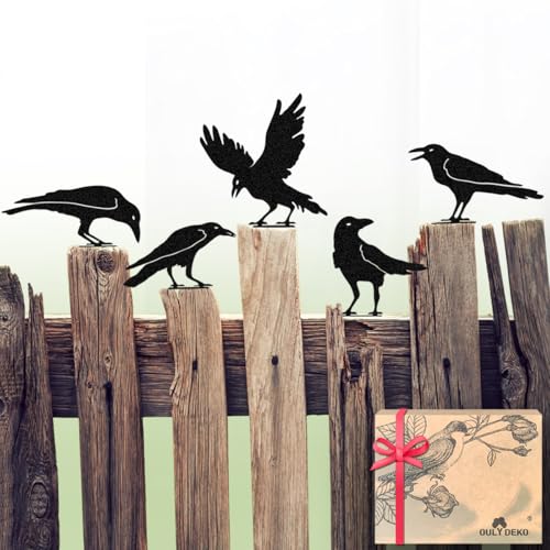OULYDEKO Raven Decor,Metal Birds Black Bird Crow Statue,Raven Statue Fence