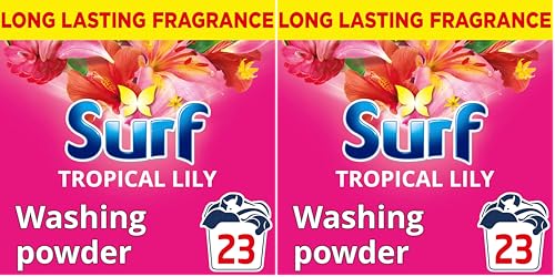 Image of Surf Tropical Lily Washing Powder joy-infused fragrance with natural essential oil lasting up to 12 hours in wear for brilliantly clean laundry every time 23 washes 1.15 kg (Pack of 2)