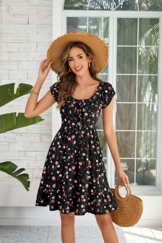 Image of HUHOT Teen Petite Women Floral Short Summer Mini Dresses with Pockets Cute Milkmaid Sundress 2026