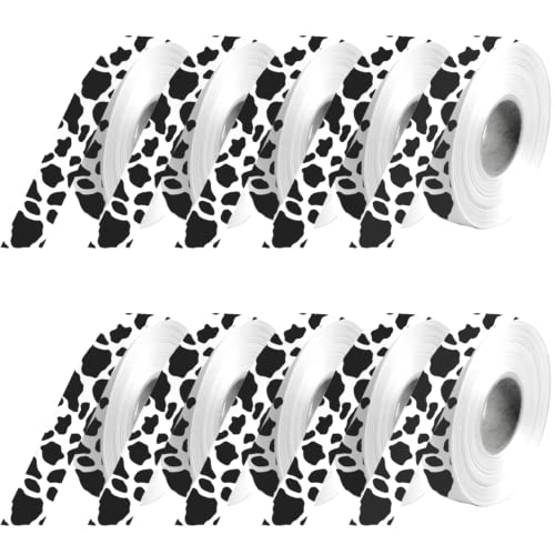 10 Yards x 10 Rolls Cow Print Ribbons 10PCS Cow Print Ribbons 10 Yards Each Curling String for Party Western Cowboy Theme for Birthday Party Favor Supplies Decorations