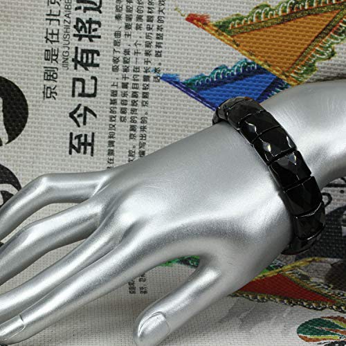 Keleny Gemstones Semi Precious 15mm Square Grain Faceted Beaded Stretch Bangle 7.5 Inch Unisex3