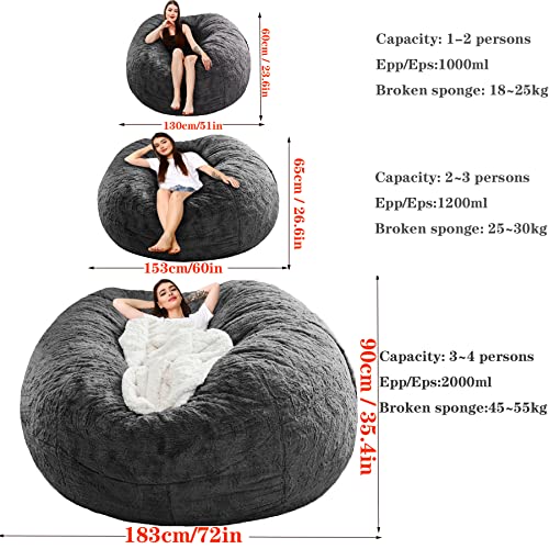 Halatua Bean Bag Sofa Cover (Light Gray, 6Ft(D153*H65Cm) Only Cover) #TOP3