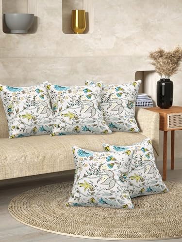 Image of Pure Cotton Quilted Cushion Cover 16x16 Inch | Anokhi Print Decorative Throw Pillow Cover | Soft Cotton Sofa Cushion Cover with Hidden Zipper | Living Room Bedroom Home Decor