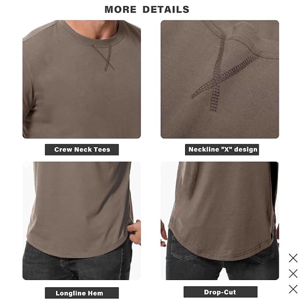 Mens 3 Pack Cotton Hipster Longline T Shirts Curved Hem Plain Hip Hop Short Sleeve Tee Fitted Casual Drop Cuts Crewneck(BKDGKA S) by UMIQER - Used condition - Image 6