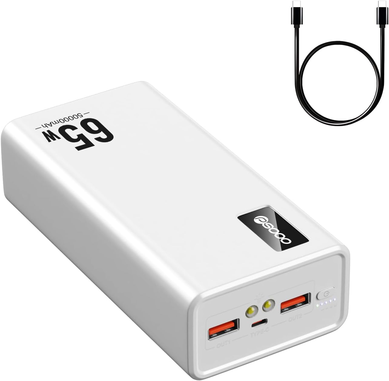 Batterie Externe 50 000 MAh 66W - Charge Rapide Multi-Ports (USB-C, USB-A) Pour Téléphone, Tablette, PC Portable
