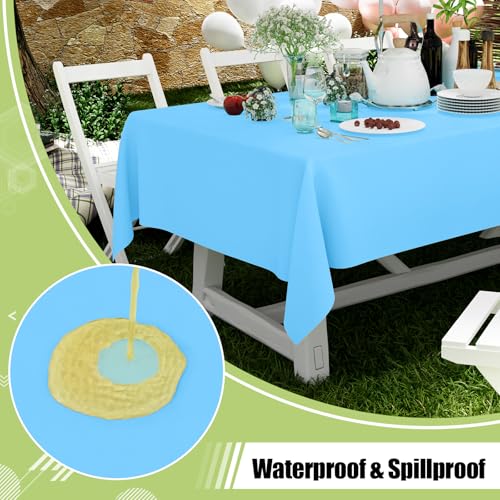Image of Smiry Disposable Table Cloth 3 Pack, 54 x 108 Inch Waterproof Plastic Tablecloth, Decorative Rectangle Table Covers for Party, Birthday, Picnic, Light Blue