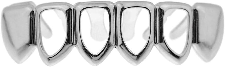 Four Open Face Tooth Grillz Lower Row Bottom Teeth Silver Tone Hip Hop Mouth Grills