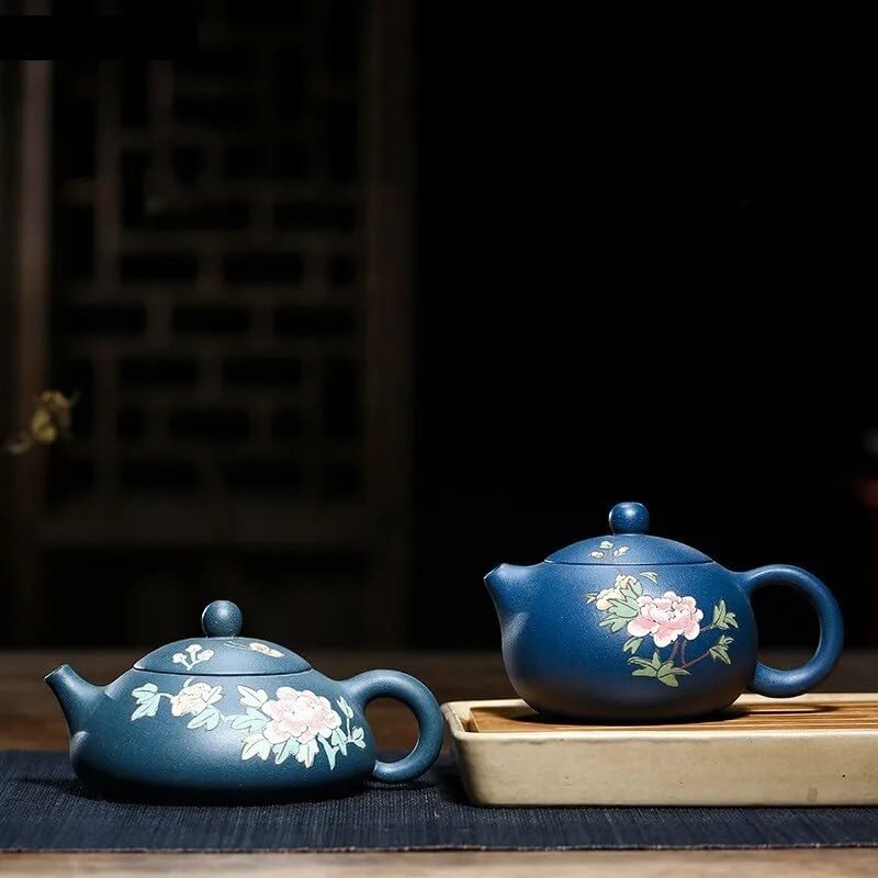 Teekanne, chinesische handbemalte Pfingstrose, violetter Sand-Teekanne, handgefertigte Kaffeekanne, Reise-Teekanne, Heim-Teezeremonie, Zubehör, 220 ml Teekanne für Herd