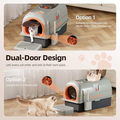 Arenero para gato de acero inoxidable con tapa, grande y cerrado miniatura 4