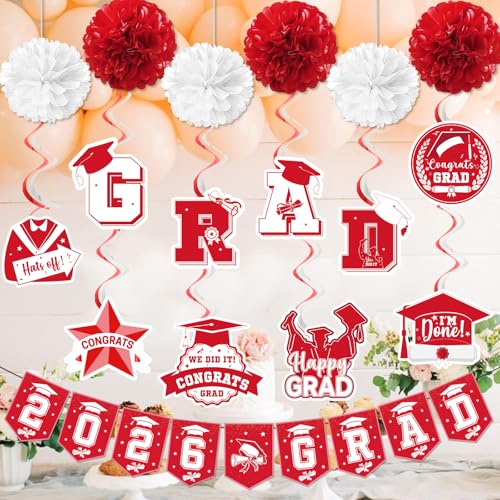 Image of Red 2026 Grad Banner Grad Party Decorations 2026 Graduation Banner Graduation Decorations 2026 Class of 2026 Decorations Congrats
