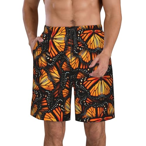 Heaps of Orange Monarch Butterflies Print Men's Swim Trunks | Quick Dry Drawstring Beach Shorts