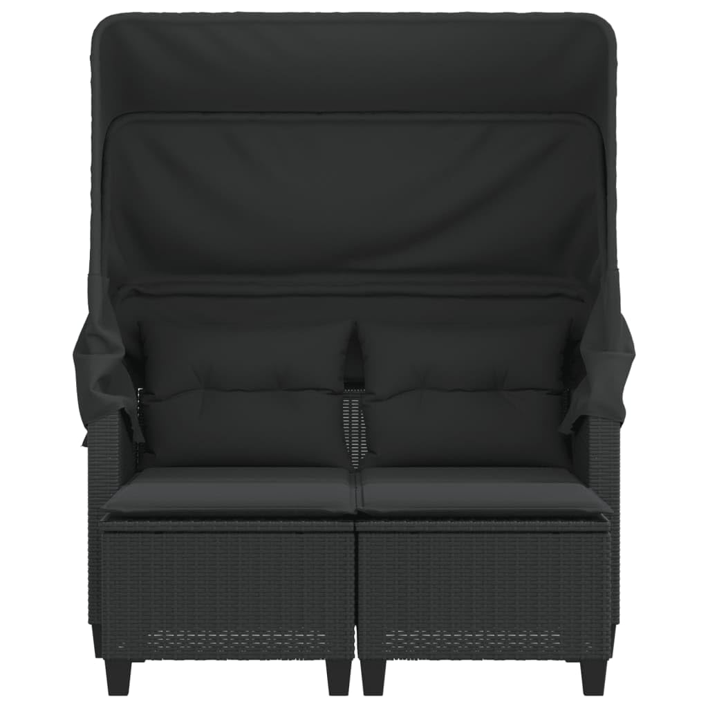 Willood Gartensofa 2-Sitzer mit Dach und Hockern Schwarz Poly Rattan Das Material ist langlebig, robust, pflegeleicht, leicht und einfach zu reinigen,Abnehmbar und waschbar