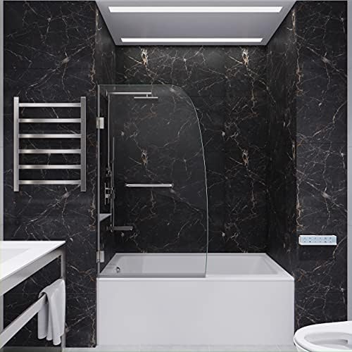 ANZZI 58 x 34 inch Frameless Tub Shower Door in Brushed Nickel, Grand Water Repellent Glass Shower Door with Seal Strip Parts and Handle, 3/8 inch Glass Hinged Bathtub Shower Door, SD-AZ10-01BN