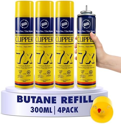 Clipper Butane Refill for Lighters – 300ml (165g), Pack of 4 Units - Universal Compatible with All Refillable Butane Lighter, Torch Lighter – Odorless and Pure Refill